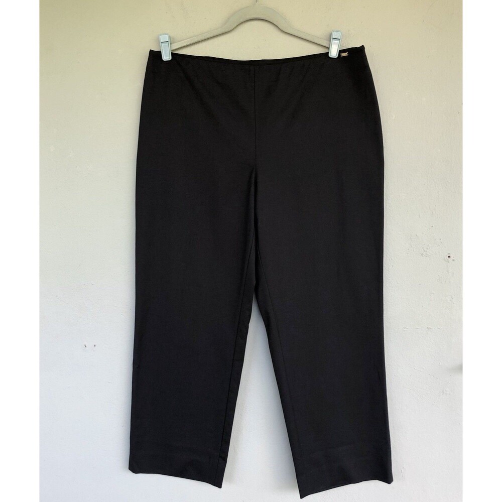 St John Crop Pants Women 14 Black Trouser Flat Front Cotton Stretch Quiet Luxury